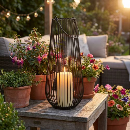 Castiçal lanterna decorativa preta com pega Ø22cm A52cm | Floristik24.pt