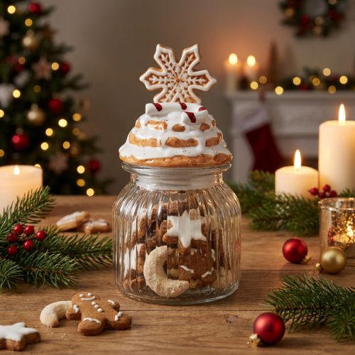 Itens Frasco de doces Frasco de biscoitos de Natal com floco de neve Alt.20cm