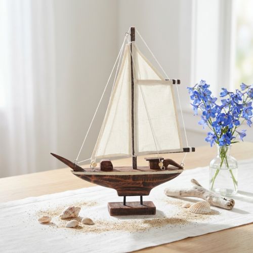 Barco à vela decoração navio madeira de pinho marrom 32×5×41cm | Floristik24.pt