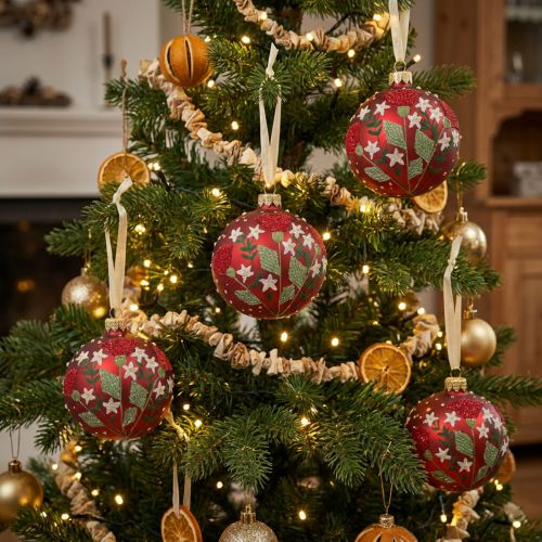 Bolas de Natal de vidro bolas de árvore de Natal vermelhas prado Ø8cm 6 unidades | Floristik24.pt