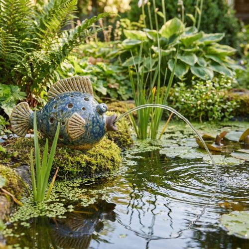 Itens Figura de gárgula, peixe de cerâmica, azul e marrom, 20×11×13,5cm