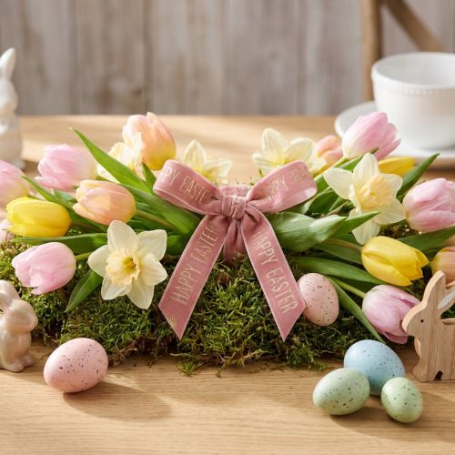 Fita de veludo Fita decorativa Feliz Páscoa rosa 15mm 5m | Floristik24.pt