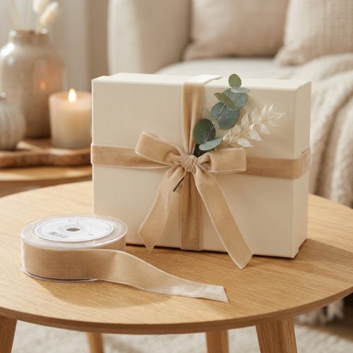 Fita de veludo fita decorativa fita de veludo fita de presente bege 40mm 8m | Floristik24.pt
