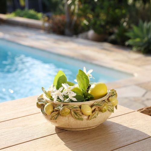 Tigela de cerâmica com limões – Tigela decorativa mediterrânica para mesa e cozinha Ø21,5cm A8,5cm | Floristik24.pt