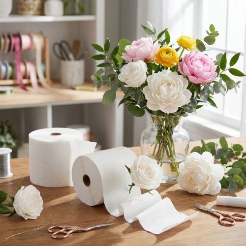 Flor crepe branca L10cm gramatura 128g/m² C250cm 2 peças | Floristik24.pt
