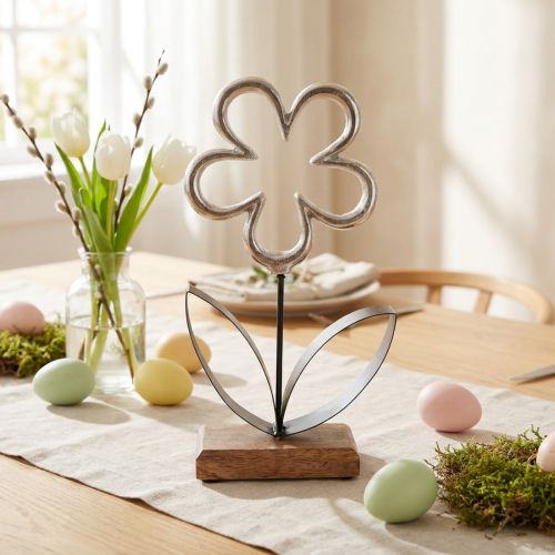 Decoração de flores de metal prata preta decoração de mesa primavera Alt.36cm | Floristik24.pt