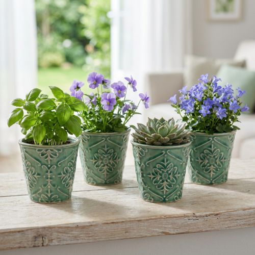 Itens Plantador de cerâmica crackle esmalte verde Ø7cm Alt.8cm 4 unidades