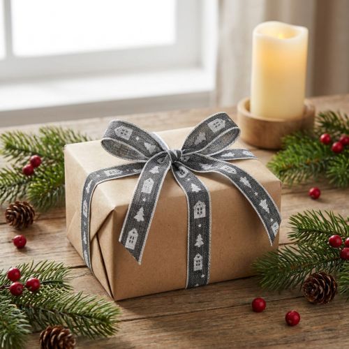 Itens Fita decorativa para casas e árvores de Natal branco antracite 15mm 20m