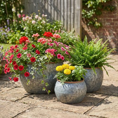 Vaso decorativo, vaso de plantador, vaso de metal prateado, aparência antiga cor cobre H22 / 20,5 / 16,5 cm Ø39 / 30,5 / 25 cm conjunto de 3 | Floristik24.pt