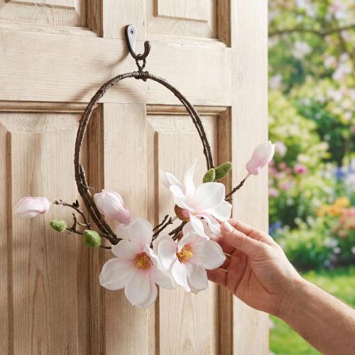 Anel decorativo magnólia artificial decoração primavera para pendurar Ø24cm | Floristik24.pt