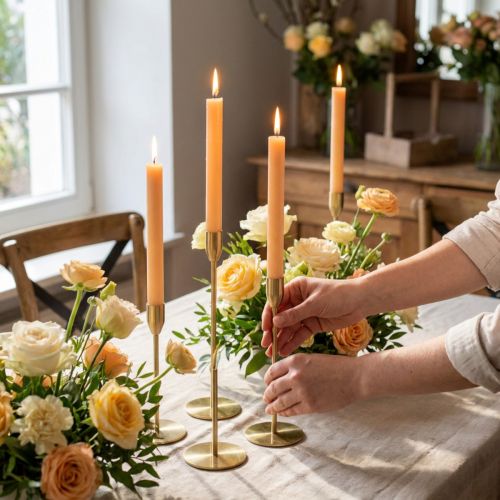 Velas cônicas cor sólida pêssego laranja 34×300mm 4 un | Floristik24.pt
