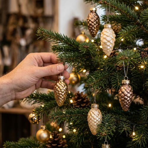 Cones de vidro para pendurar, cones, vidro, marrom, dourado, 5,5 cm, 14 peças | Floristik24.pt