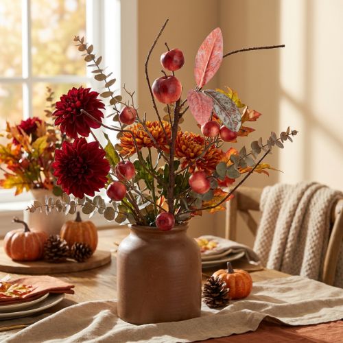 Itens Ramo artificial com maçãs para decoração de outono e Natal.