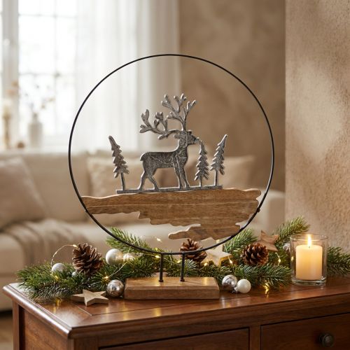Anel de decoração de veado suporte de decoração metal madeira prata Ø38cm | Floristik24.pt
