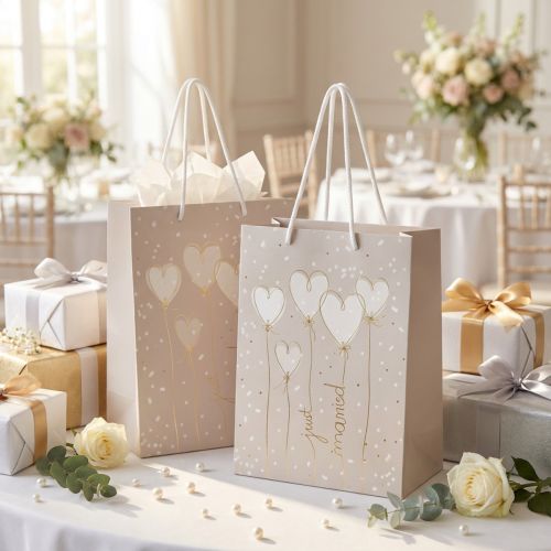 Itens Sacola de presente “recém-casados” com alças bege 18×10×23cm 2 unidades