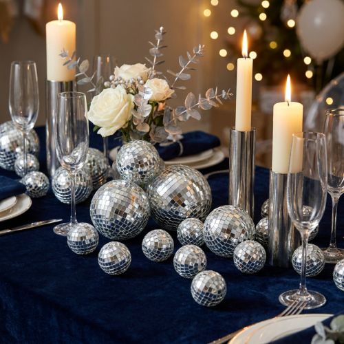 Itens Bolas espelhadas decorativas, elemento de decoração para festas, prateadas, 2-4 cm, 50 peças