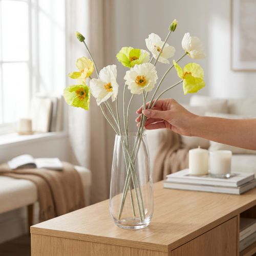 Decoração artificial de papoula para salas de estar e escritórios, 95 cm | Floristik24.pt