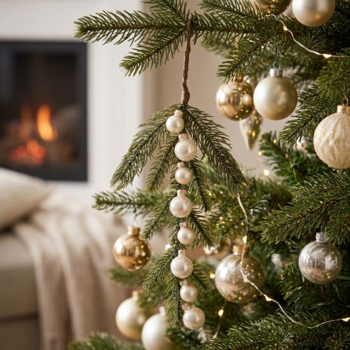 Itens Ramo de pinheiro artificial com mini bolas de Natal brancas, 46 cm, 2 peças