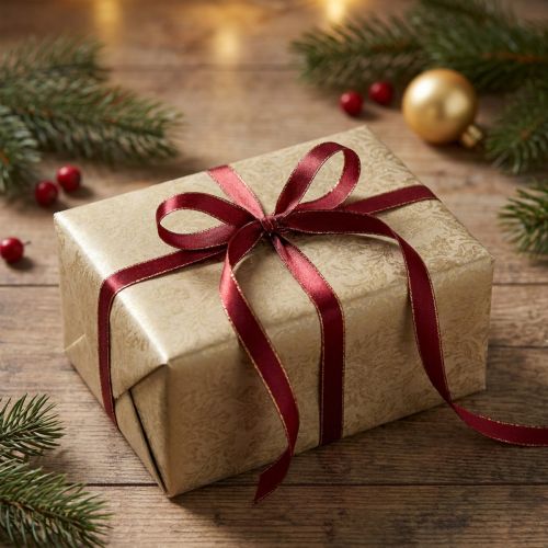 Fita de cetim vermelho escuro dourada fita de Natal L6mm C50m | Floristik24.pt