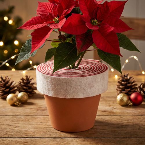 Itens Dobradiça de vaso bicolor feita de 100% lã, com fita decorativa de feltro nas cores branca e vermelha, 7,5 cm de largura e 5 m de comprimento.