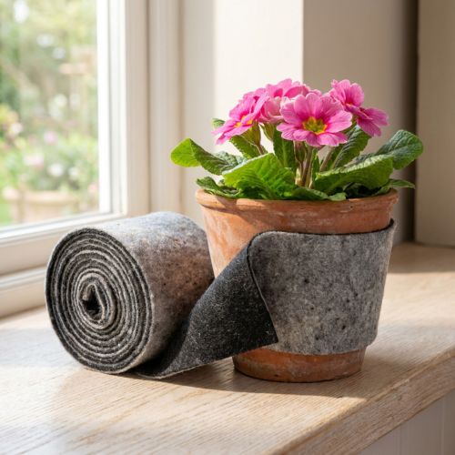 Itens Dobradiça para vaso em feltro de lã bicolor, cinza/preto, 15 cm x 5 m