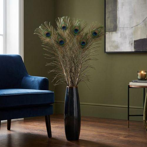 Decoração com penas de pavão, penas de ave verdadeiras, 75-85 cm de comprimento, 8 peças. | Floristik24.pt