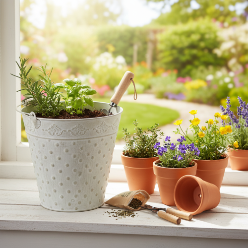 Balde decorativo, pintado de branco, com alça, Ø20,5cm, vaso de metal para decoração. | Floristik24.pt
