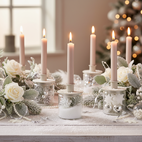 Castiçal de metal bege fosco, pequeno para velas cônicas, 8 cm, conjunto de 3 peças | Floristik24.pt