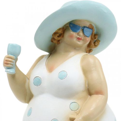 Floristik24 Senhora com chapéu, decoração do mar, verão, figura de banho azul/branco A27cm
