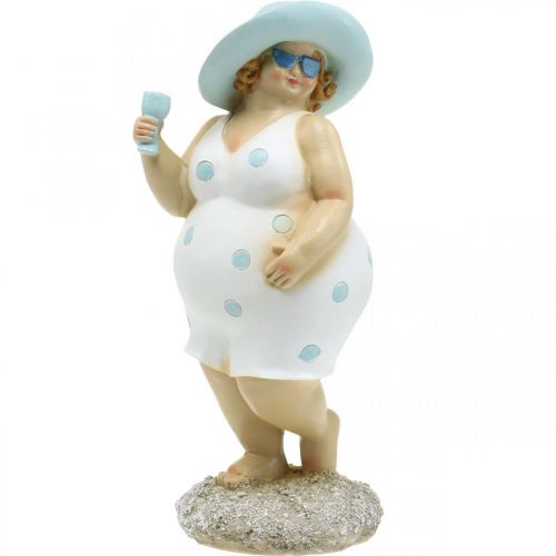 Floristik24 Senhora com chapéu, decoração do mar, verão, figura de banho azul/branco A27cm