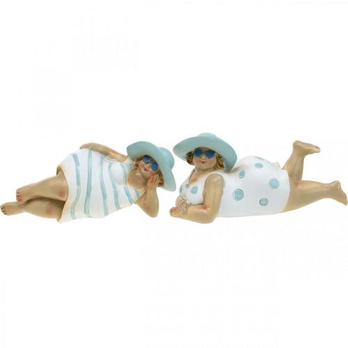 Floristik24 Senhoras na praia, beldades de banho, decoração do mar azul/branco A7/8cm L17cm conjunto de 2