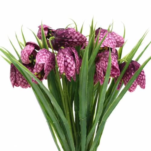 Itens Flores do tabuleiro de xadrez Fritillaria roxo artificial 29cm 6pcs