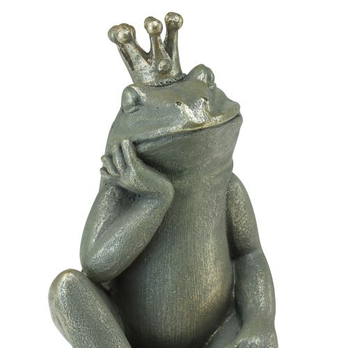 Floristik24 Sapo decorativo sapo rei decoração de jardim sapo com coroa dourada cinza dourado 25cm