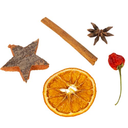 Itens Conjunto de decoração com fatias de laranja desidratadas, canela e estrelas para decoração de mesa festiva, 70g
