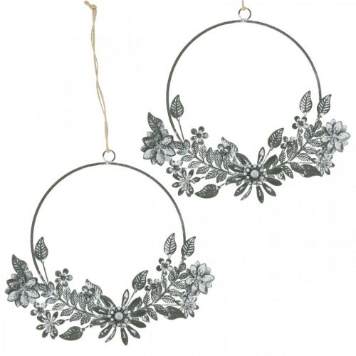 Floristik24 Decoração de primavera, flores de anel decorativas, decoração de metal, decoração de flores pendentes Ø16cm 2pcs