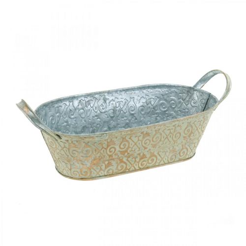 Floristik24 Vaso de flores decoração de primavera tigela de metal oval com alças vintage 28×15cm