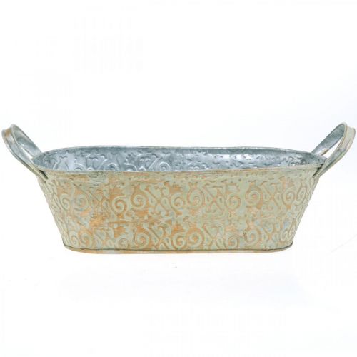Floristik24 Decoração de primavera vaso de flores de metal oval com alças tigela de plantas vintage 33×17cm