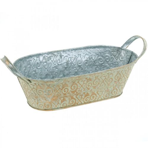 Floristik24 Decoração de primavera vaso de flores de metal oval com alças tigela de plantas vintage 33×17cm