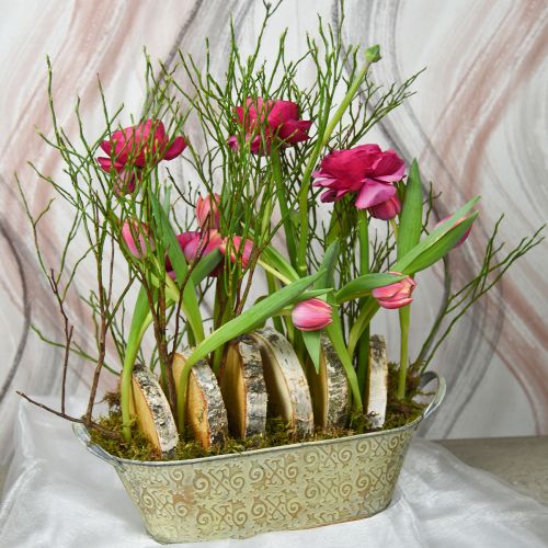 Itens Vaso de flores decoração de primavera tigela de metal oval com alças vintage 28×15cm