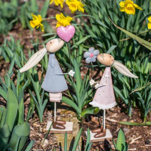 Floristik24 Decoração de primavera, coelhos de metal, Páscoa, par de coelhos, dia dos namorados rosa, azul 29,5/31,5 cm conjunto de 2
