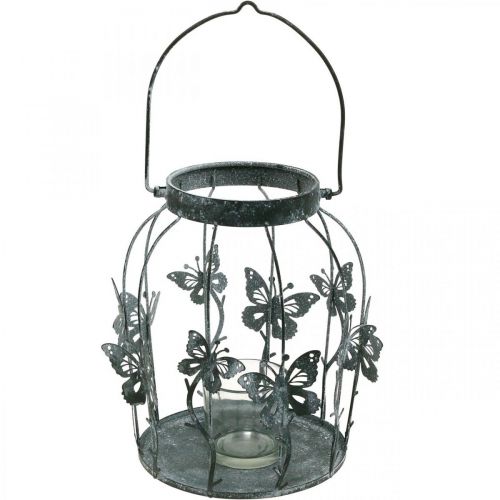 Floristik24 Decoração de primavera, lanterna com borboletas, lanterna de metal, verão, decoração de velas