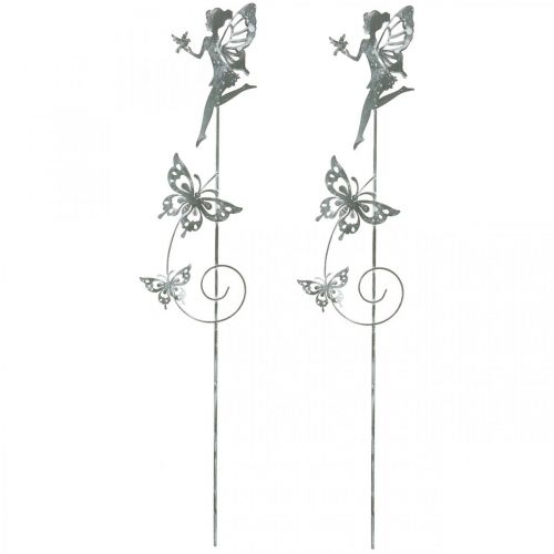 Floristik24 Decoração de flores, plugue de metal fada da flor, primavera, duende com borboletas, plugue de planta 2 unidades