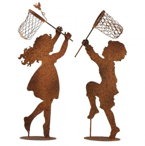 Floristik24 Decoração de jardim figuras de menino e menina ferrugem Alt.44–46cm 2 unidades