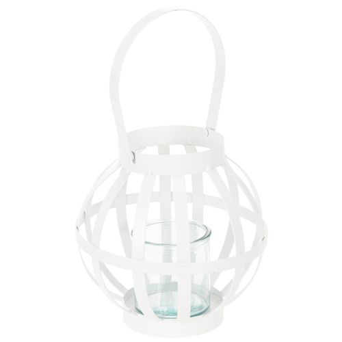 Lanterna de jardim, metal e vidro, suporte para vela suspenso, branca, Ø18,5 cm comprar | Floristik24.pt