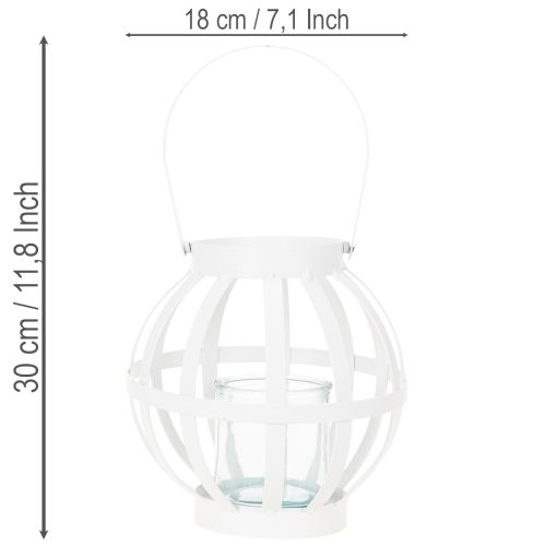 Lanterna de jardim, metal e vidro, suporte para vela suspenso, branca, Ø18,5 cm | Floristik24.pt