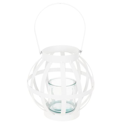 Lanterna de jardim, metal e vidro, suporte para vela suspenso, branca, Ø18,5 cm | Floristik24.pt