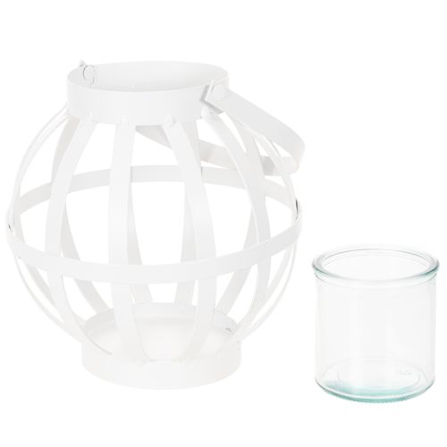 Lanterna de jardim, metal e vidro, suporte para vela suspenso, branca, Ø18,5 cm | Floristik24.pt