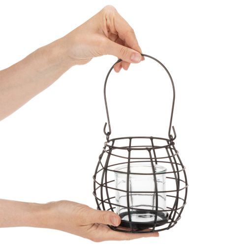 Lanterna de jardim, metal preto com luz de vento, Ø14cm A12,5cm | Floristik24.pt