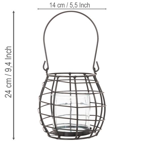 Lanterna de jardim, metal preto com luz de vento, Ø14cm A12,5cm | Floristik24.pt