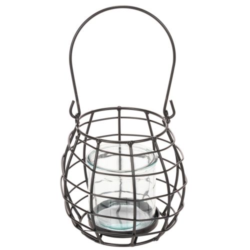 Lanterna de jardim, metal preto com luz de vento, Ø14cm A12,5cm | Floristik24.pt